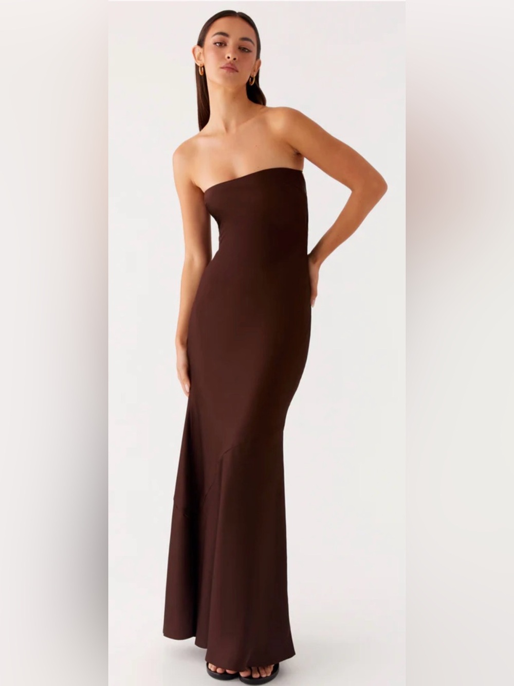 Peppermayo Chocolate Brown Strapless Maxi Dress